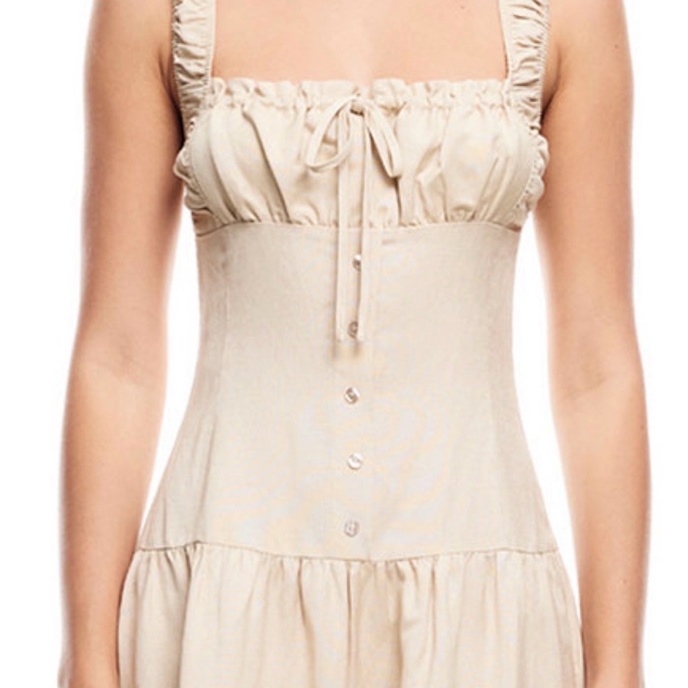 🆕 Lioness Linen Maxi Dress XL 🤎Wheat /Neutral Beige Button Front Boho Luxe NWT - Picture 4 of 16